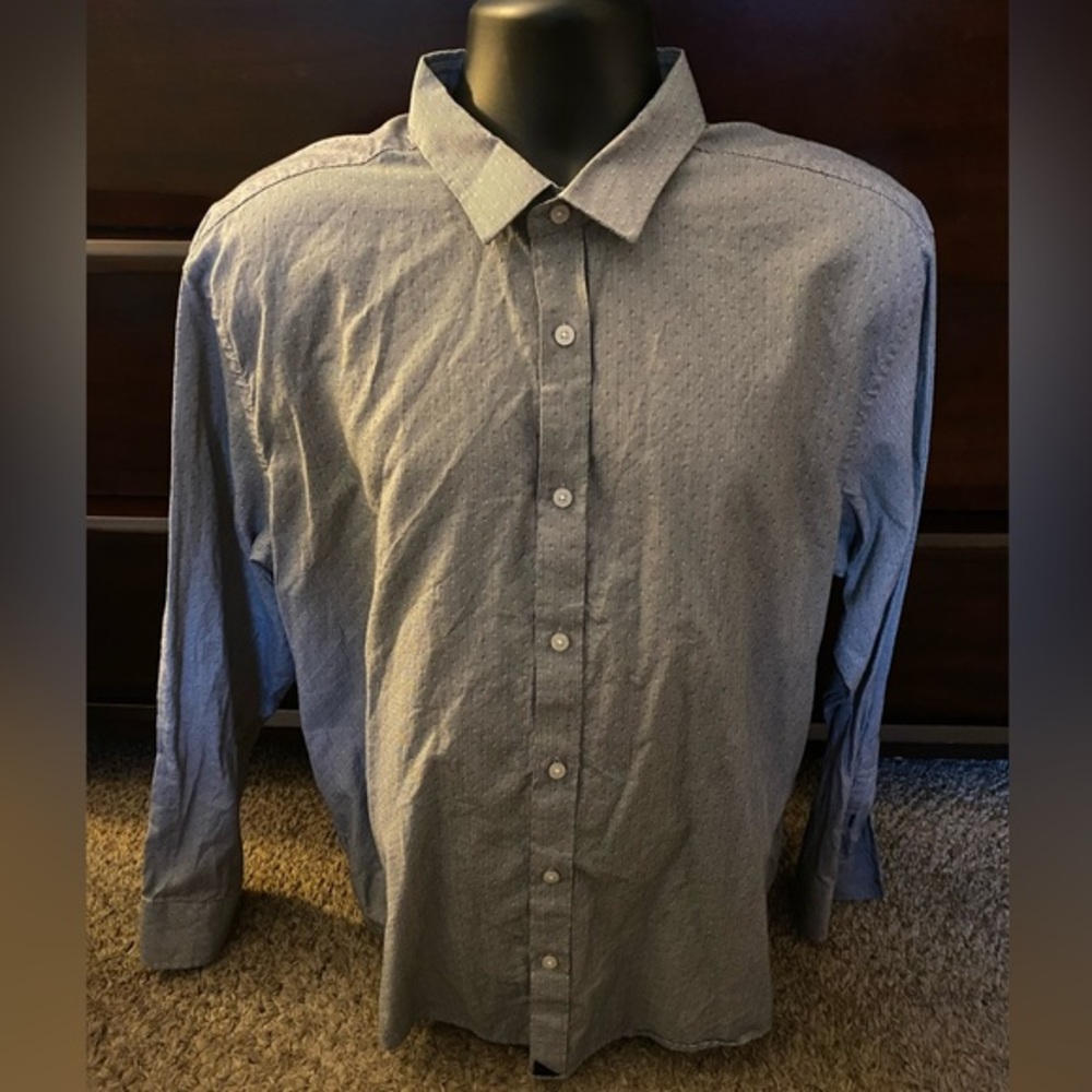UNTUCKIT-Mens Long Sleeve Button‎ Up Dress Shirt 100% Cotton XXL Gray Design
